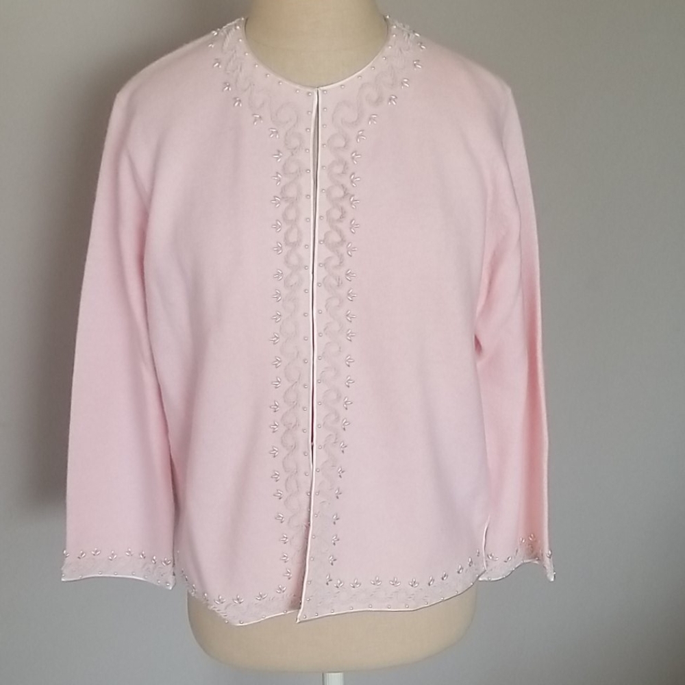 Vintage Beaded Pink Cardigan Sweater